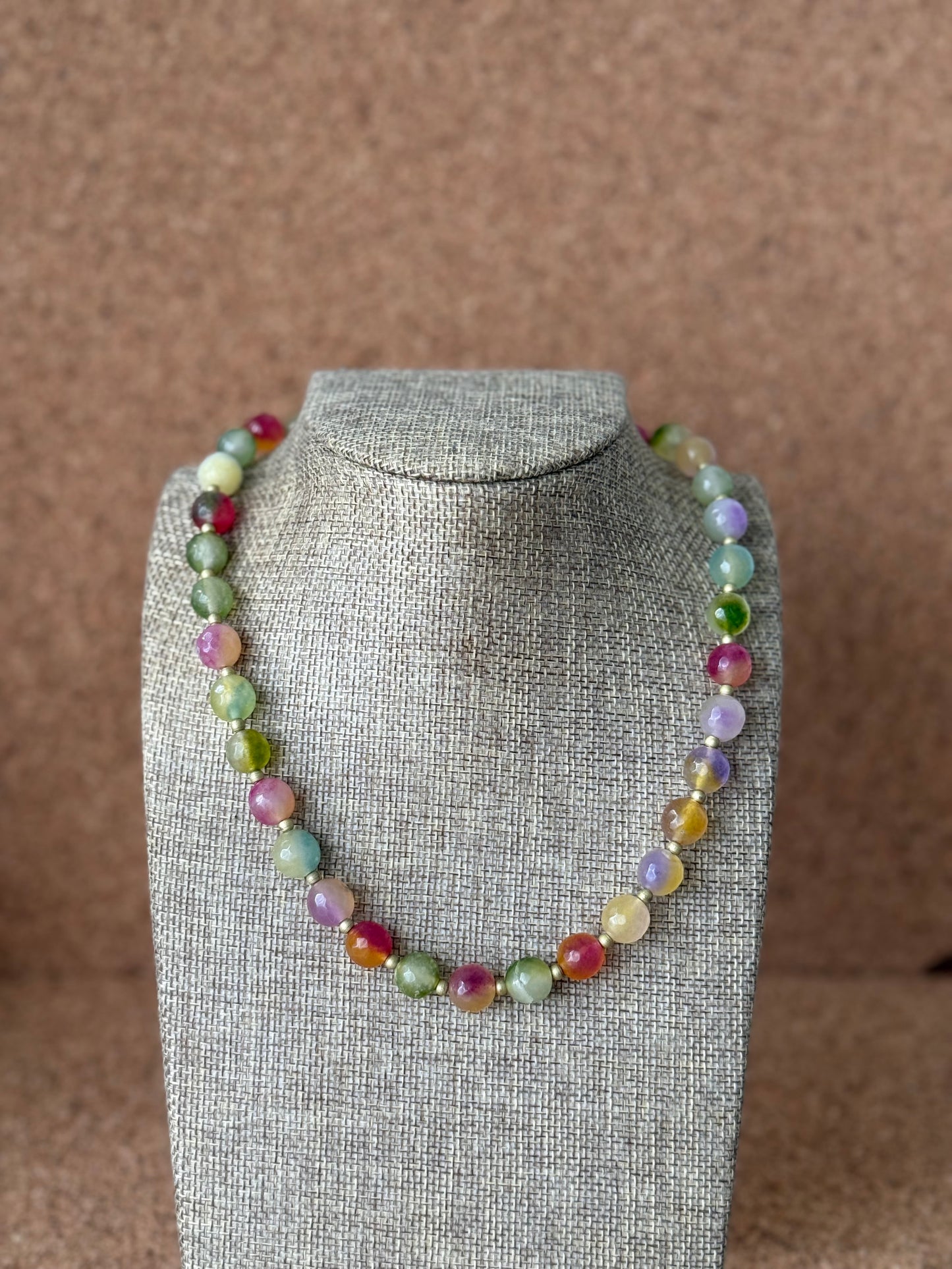 Agates Necklace with a Prehnite Rooster