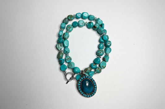 Turquoise Necklace Long with Silver