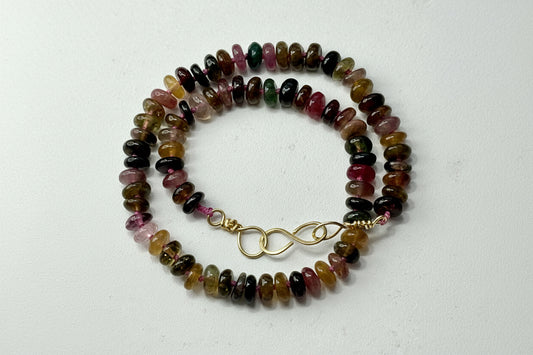 Rondelle Pink Tourmaline Knotted Necklace