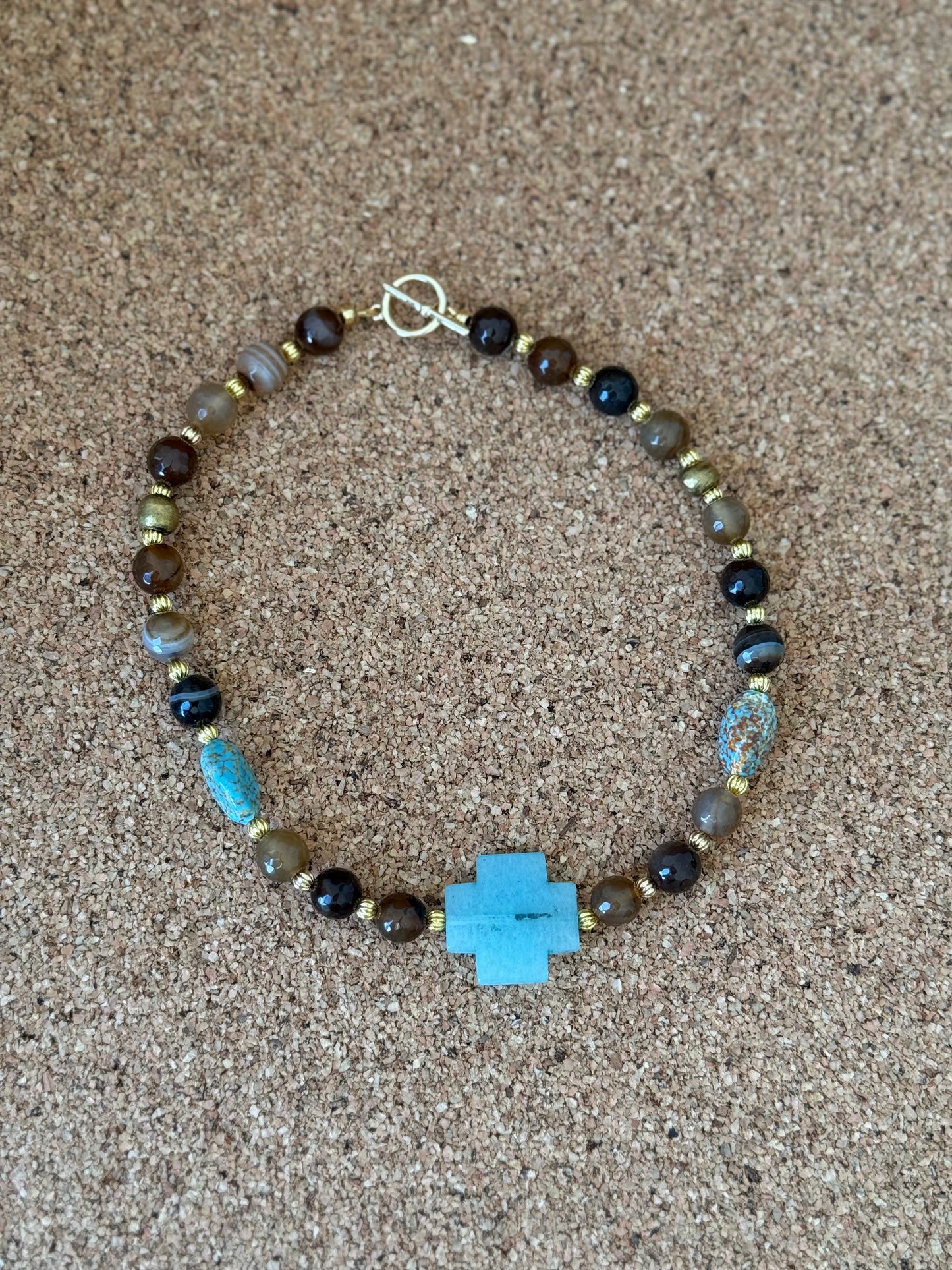 Natural Agates with turquoise and Jade Cross