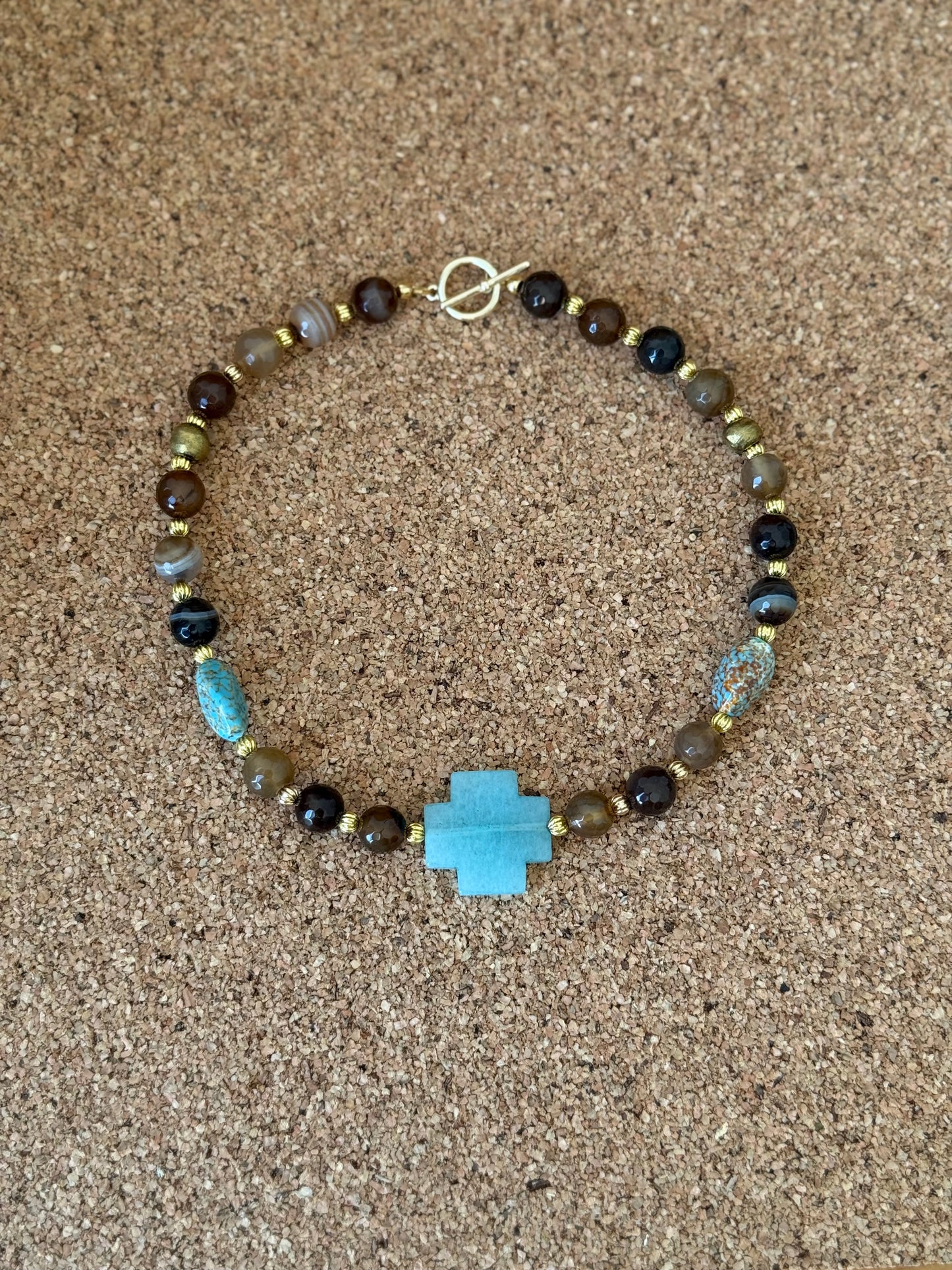 Natural Agates with turquoise and Jade Cross