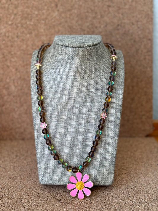 Brown Mermaid Beaded Necklace with Flower Pendant