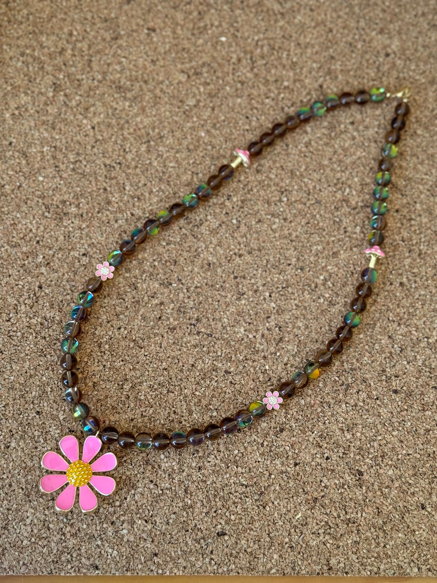 Brown Mermaid Beaded Necklace with Flower Pendant