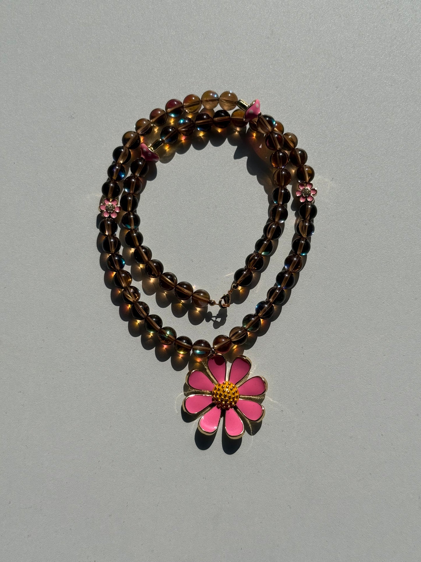 Brown Mermaid Beaded Necklace with Flower Pendant
