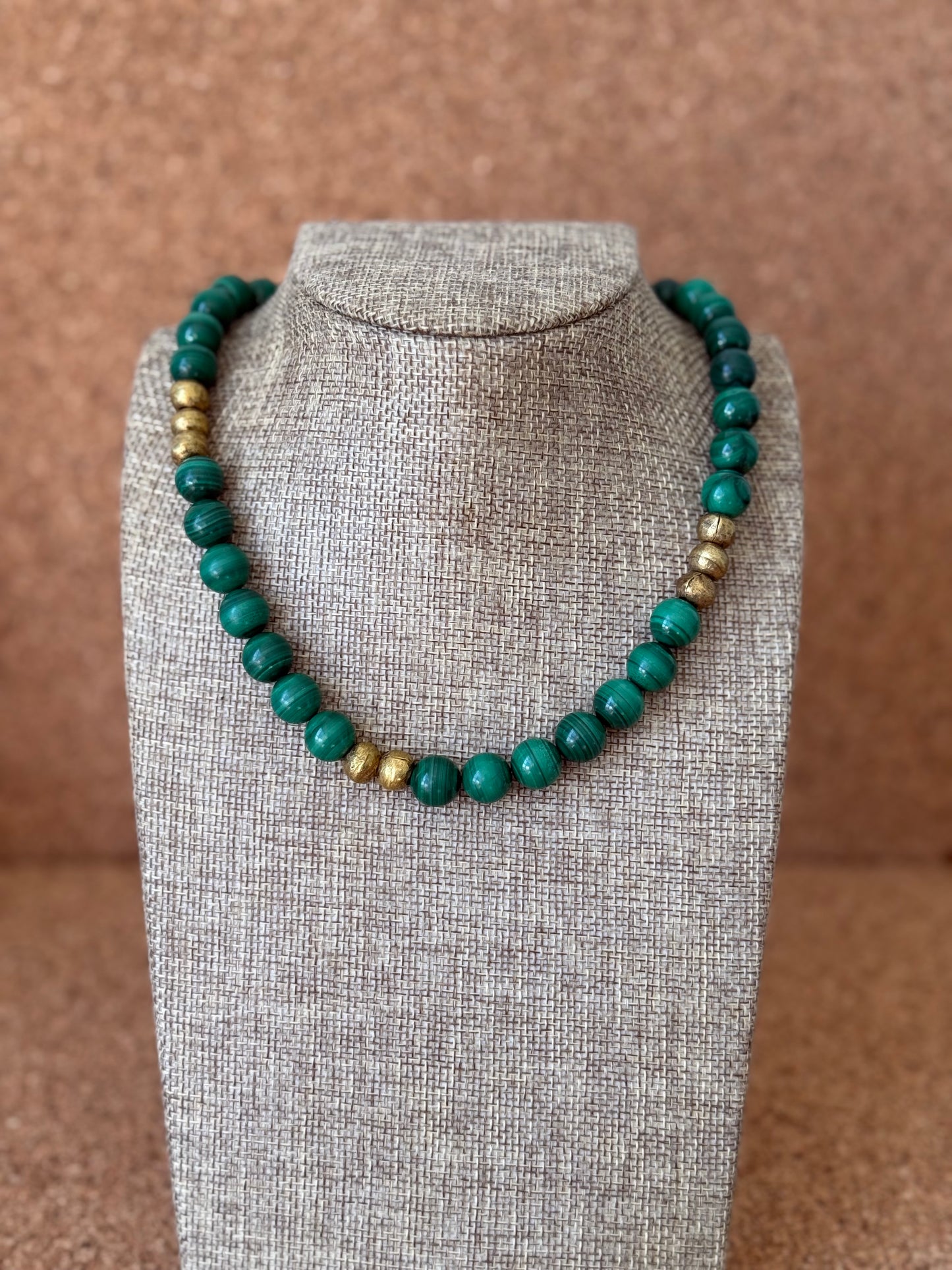 Malachite & Brass Beaded Necklace
