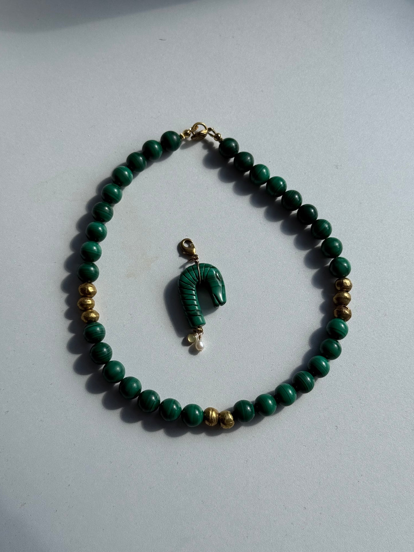 Malachite & Brass Beaded Necklace